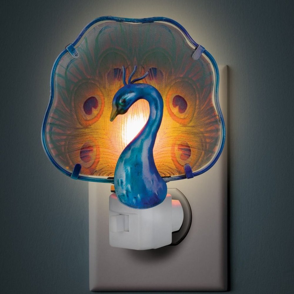 Colorful Glass PEACOCK and Metal Night Light  Home Decor